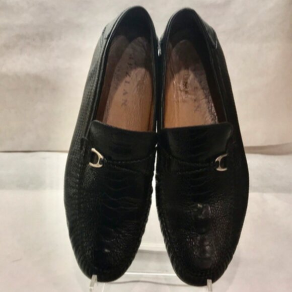 Mezlan Vesta Black Ostrich Woven Calfskin Moc Toe Bit Strap Loafers main image 8